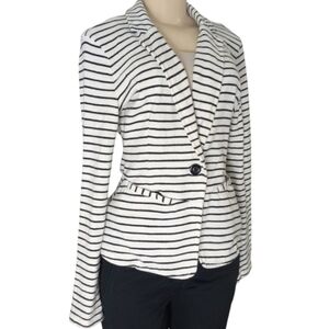 Caslon Cotton Striped Single Button Casual Blazer Black & White Women's Small